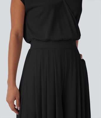 V Neck Short Sleeve Pocket Wide Leg Flowy Waffle Casual Jumpsuit-Easy Peezy Edition V Neck Short Sleeve Pocket Wide Leg Flowy Waffle Casual Jumpsuit-Easy Peezy Edition
