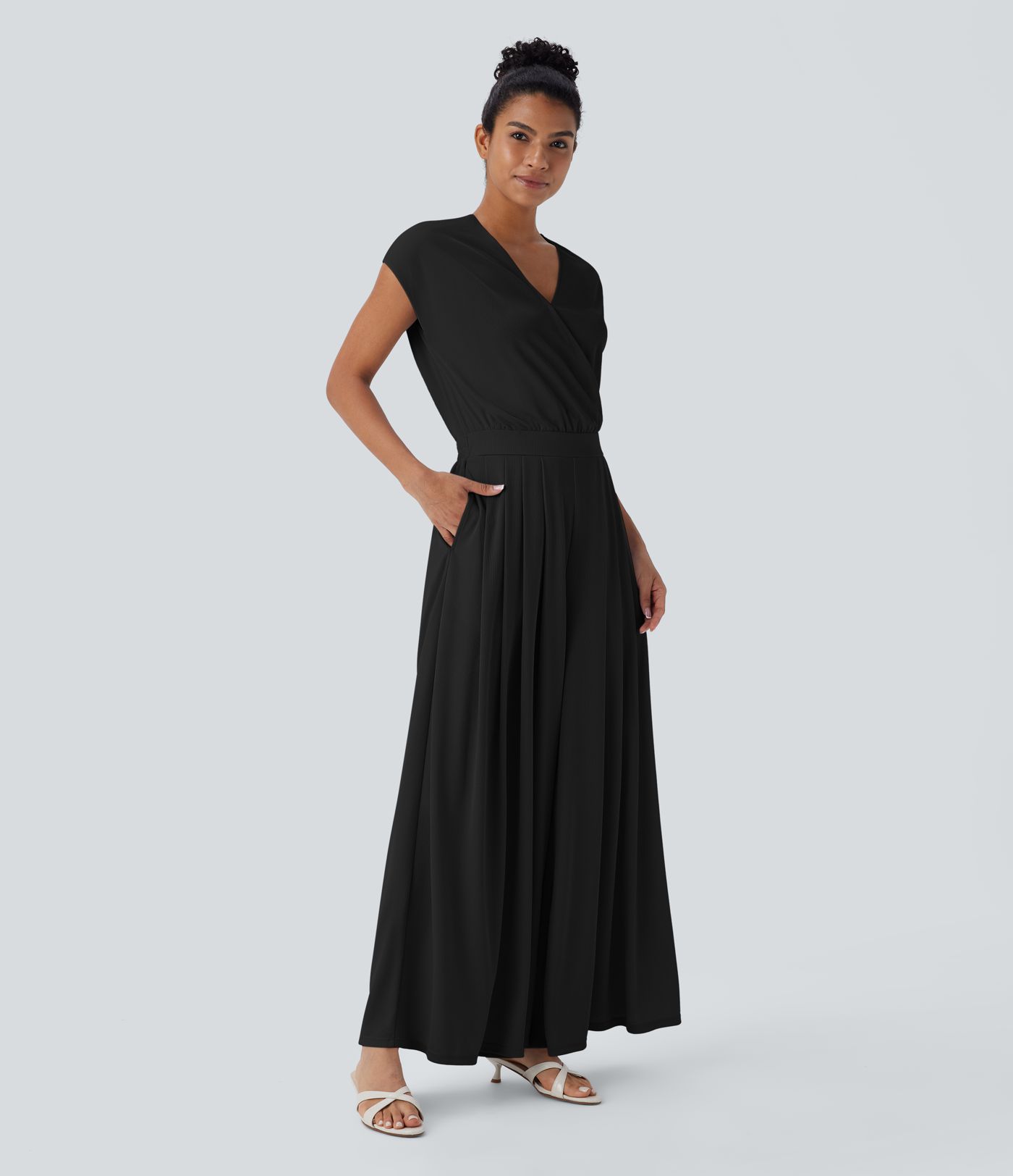 V Neck Short Sleeve Pocket Wide Leg Flowy Waffle Casual Jumpsuit-Easy Peezy Edition V Neck Short Sleeve Pocket Wide Leg Flowy Waffle Casual Jumpsuit-Easy Peezy Edition