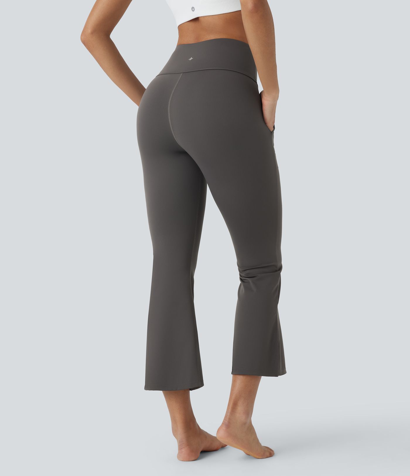 High Waisted Side Pocket Split Capri Yoga Slight Flared Leggings