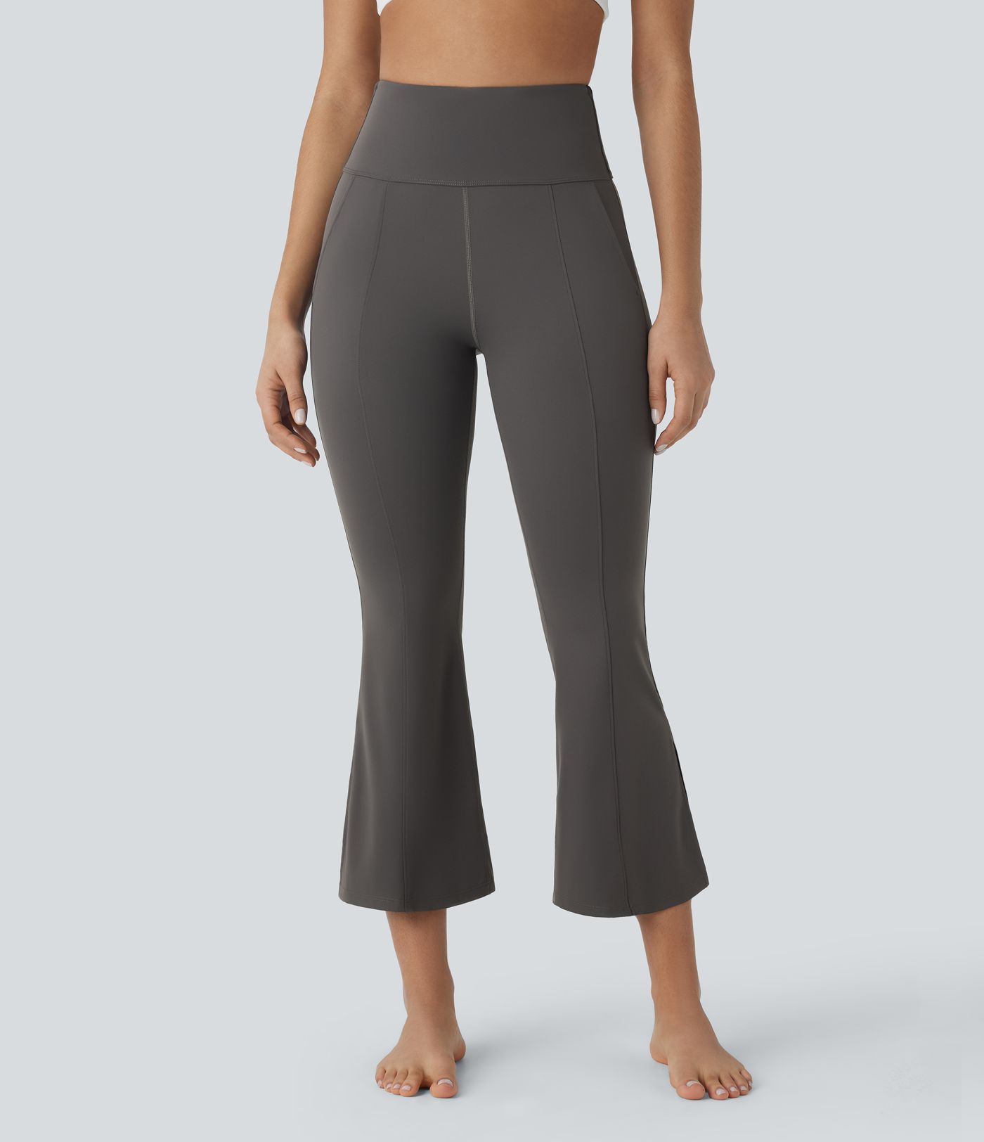 High Waisted Side Pocket Split Capri Yoga Slight Flared Leggings