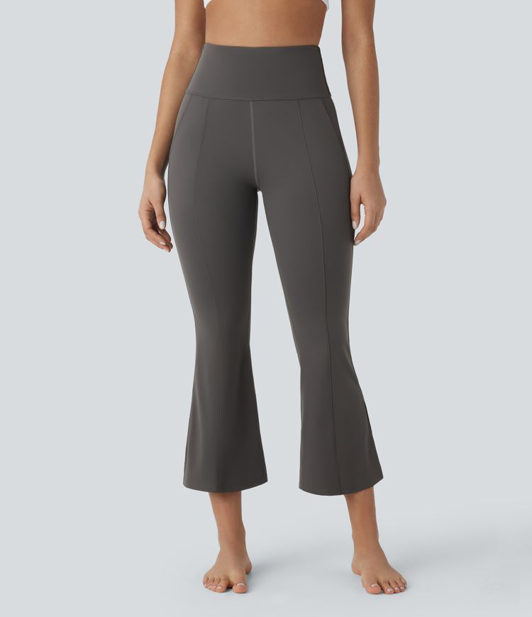 High Waisted Side Pocket Split Capri Yoga Slight Flare Leggings