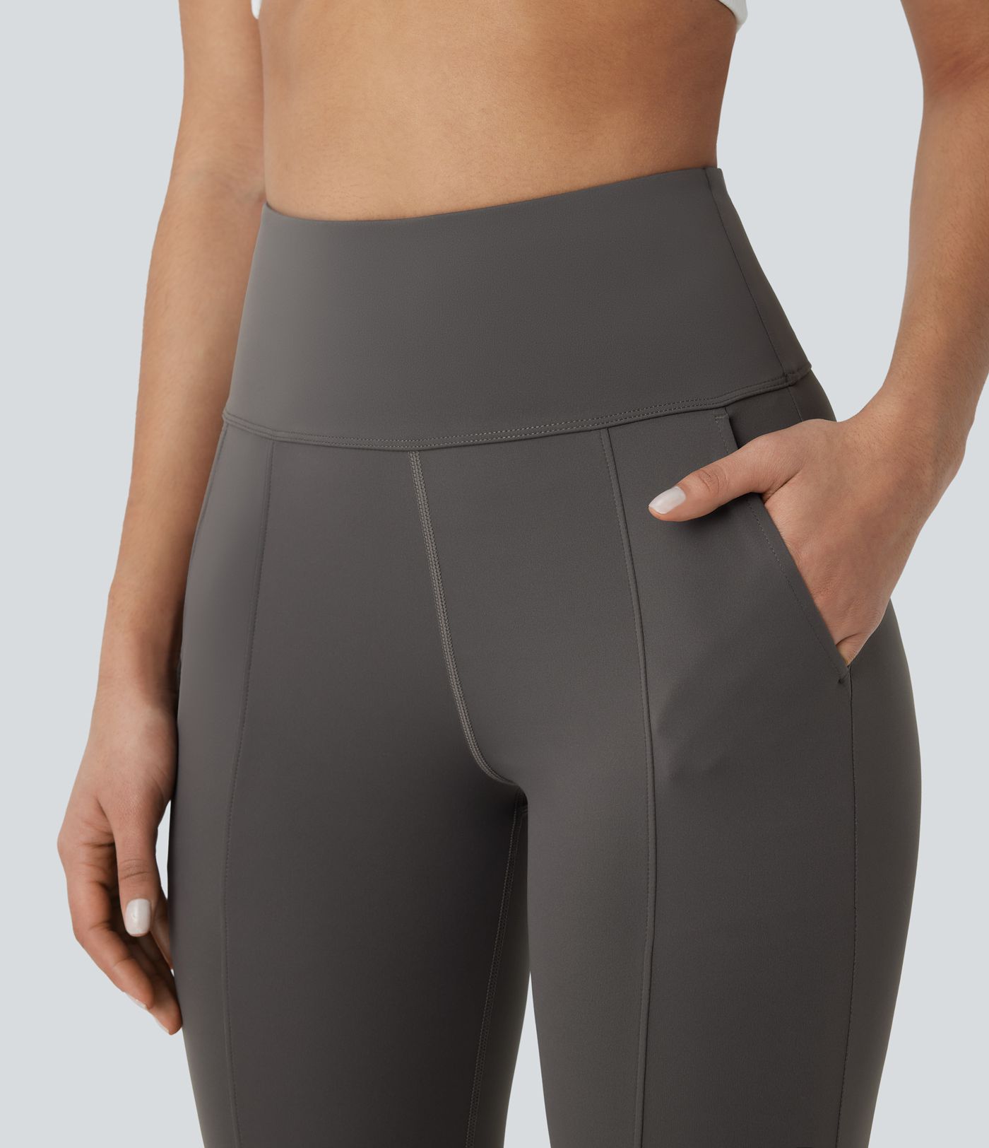 High Waisted Side Pocket Split Capri Yoga Slight Flared Leggings