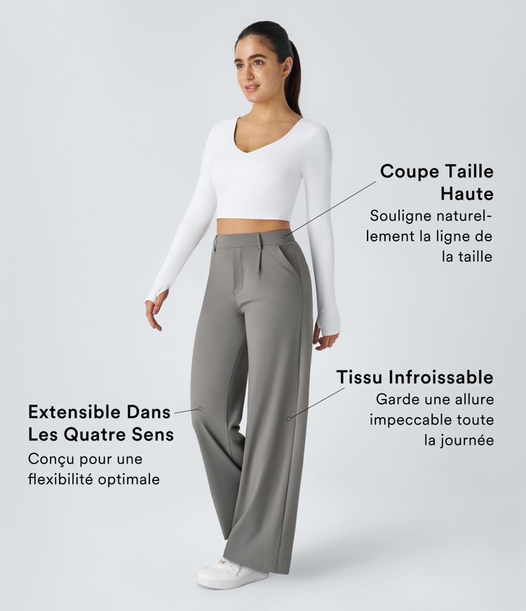 Pracovné nohavice s vysokým pásom, vreckami a rovnými nohavicami