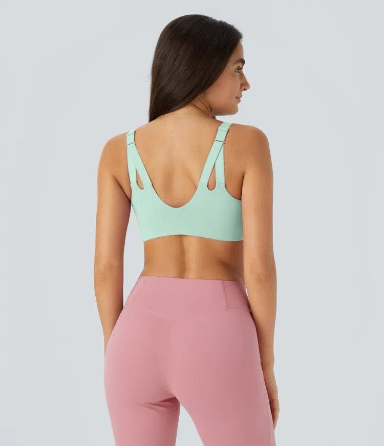 Low support adjustable strap cut-out yoga sports bra