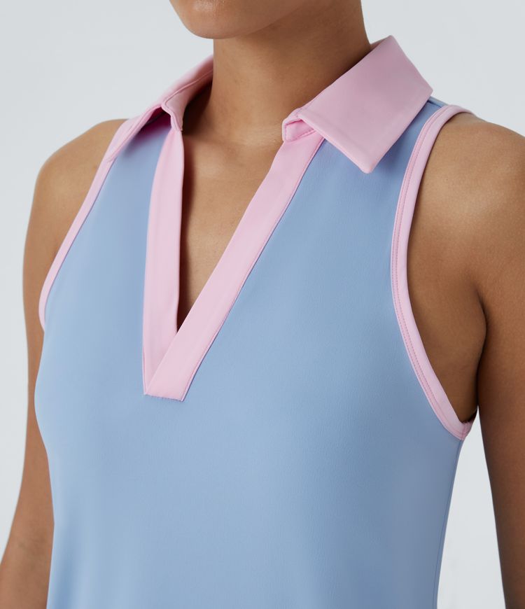 Softlyzero™ Airy Robe Golf Sport Mini 2 Pièces à Toucher Frais avec Col Poche et Blocs de Couleur - Poche de Tee Golf