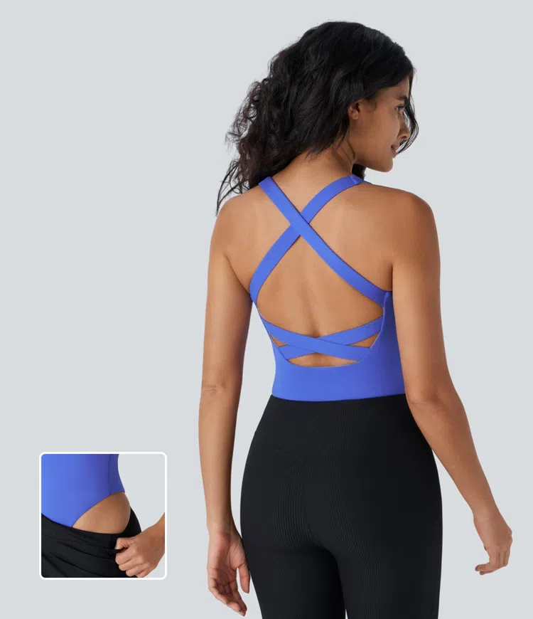 Softlyzero™ Airy Square Neck Backless Crisscross Cool Touch Yoga Bodysuit