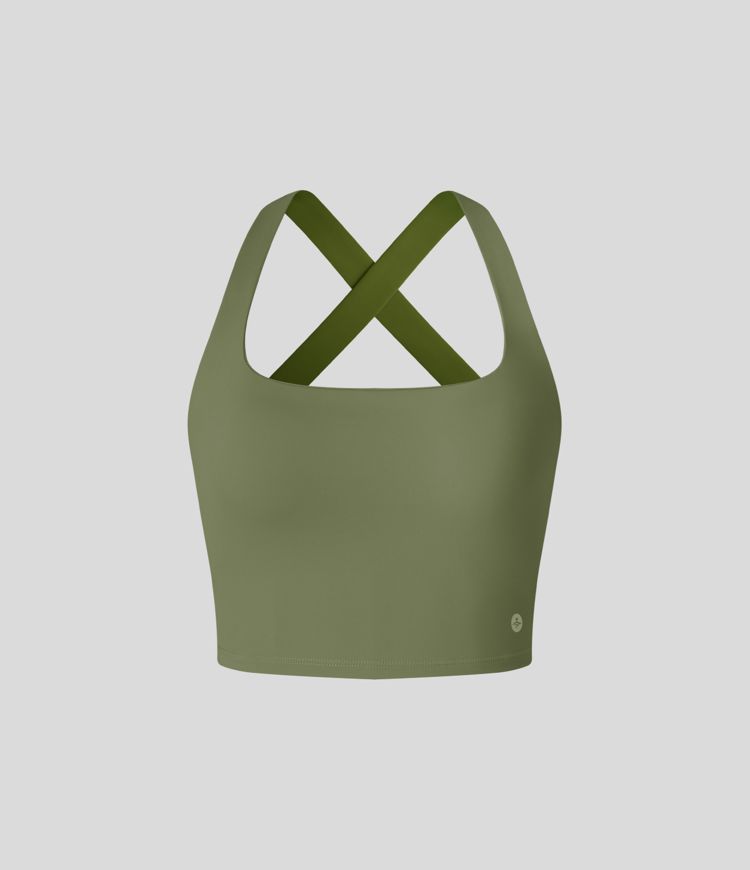 SoftlyZero™ Airy Square Neck Backless Crisscross Cropped Cool Touch Yoga Tank Top-UPF50+ A-C Cups
