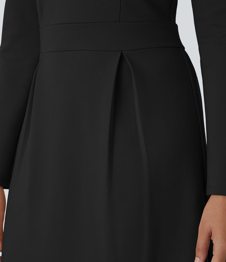 Robe de travail moulante mini à col rond, épaulettes, fermeture éclair invisible et fente