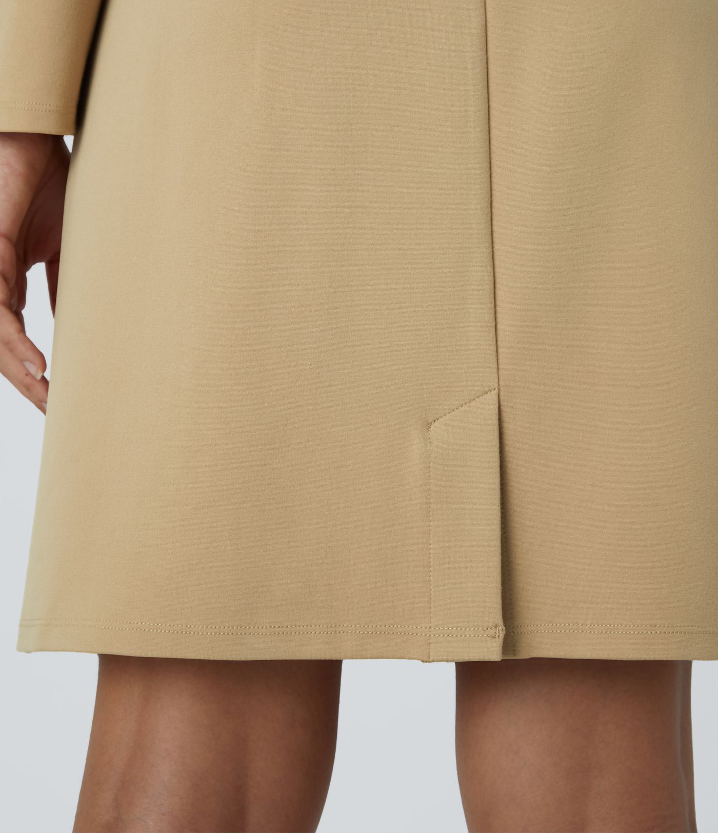 Round Neck Shoulder Pad Long Sleeve Hem Slim Mini Work Dress