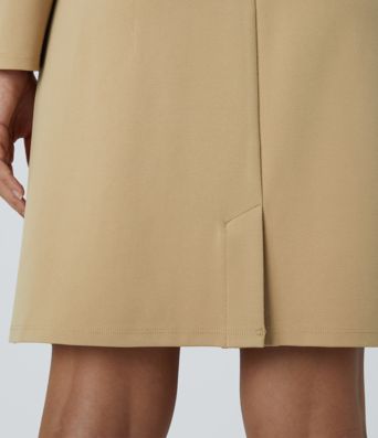 Round Neck Shoulder Pad Long Sleeve Hem Slim Mini Work Dress