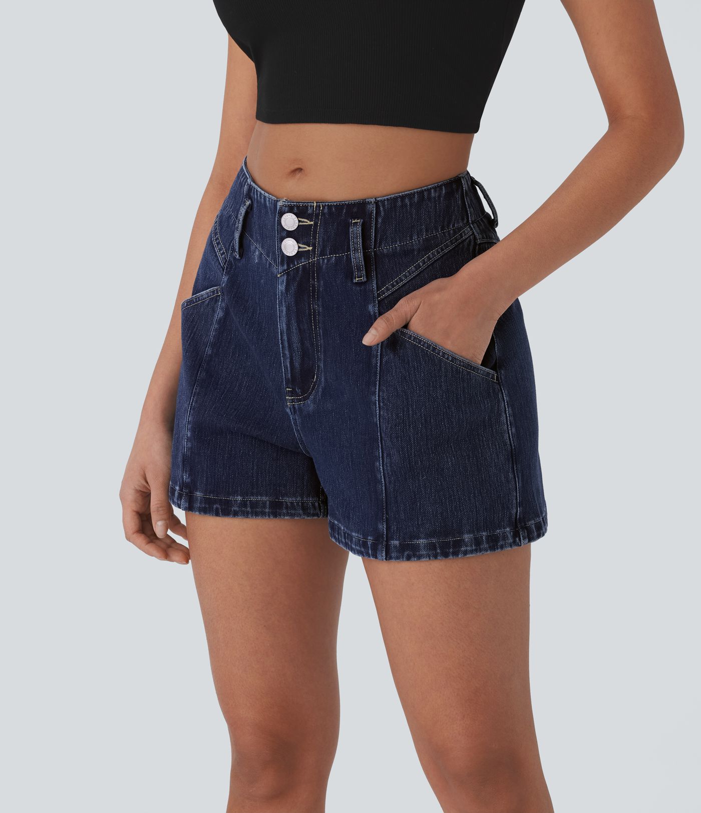 Halara Flex™ Pantalones Cortos Casuales de Mezclilla con Cremallera de Tiro Medio 3''