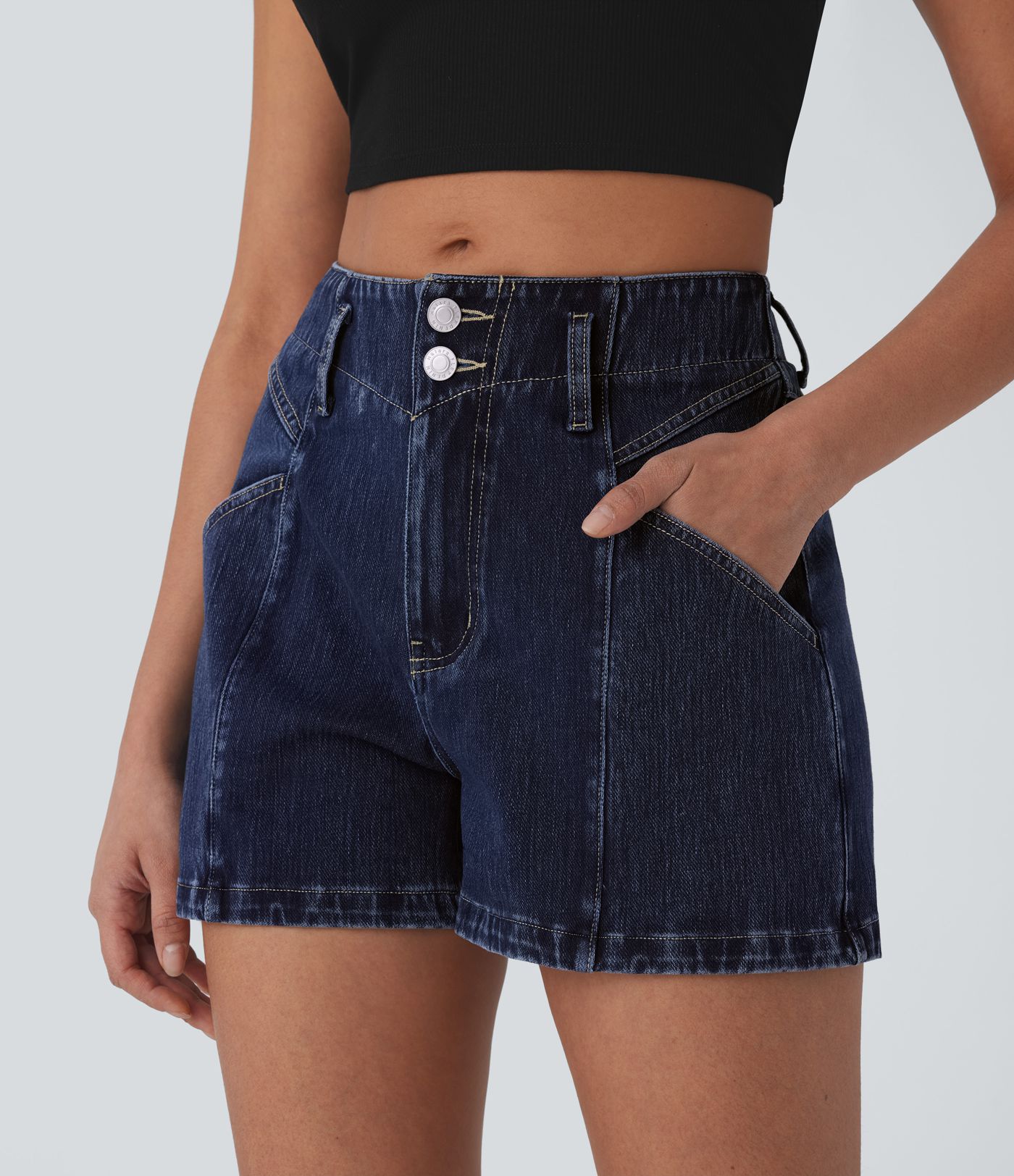 Halara Flex™ Pantalones Cortos Casuales de Mezclilla con Cremallera de Tiro Medio 3''