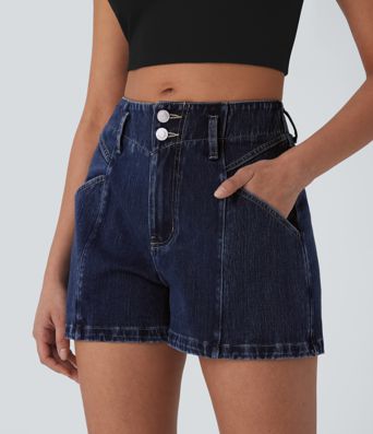 Halara Flex™ Pantalones Cortos Casuales de Mezclilla con Cremallera de Tiro Medio 3''