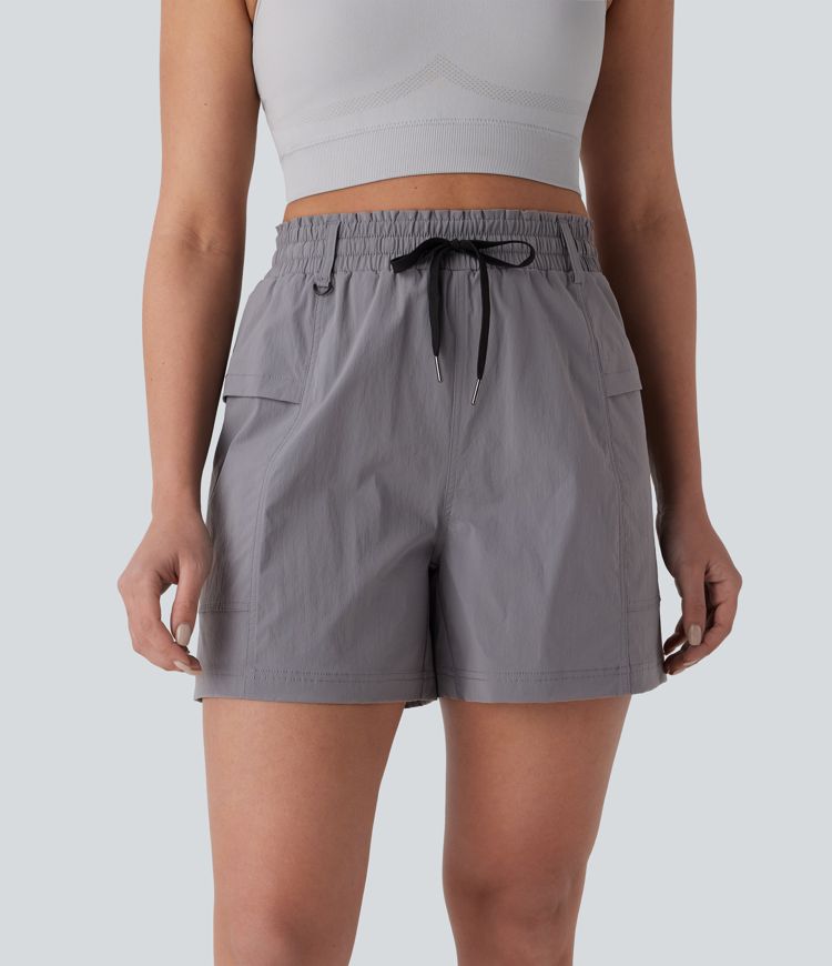 Frill High Waisted Drawstring Side Pocket Hiking Shorts 5''