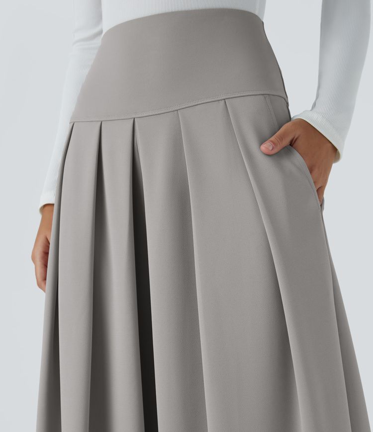 Pantalón oficina crepé pierna ancha plisado bolsillo lateral tiro súper alto