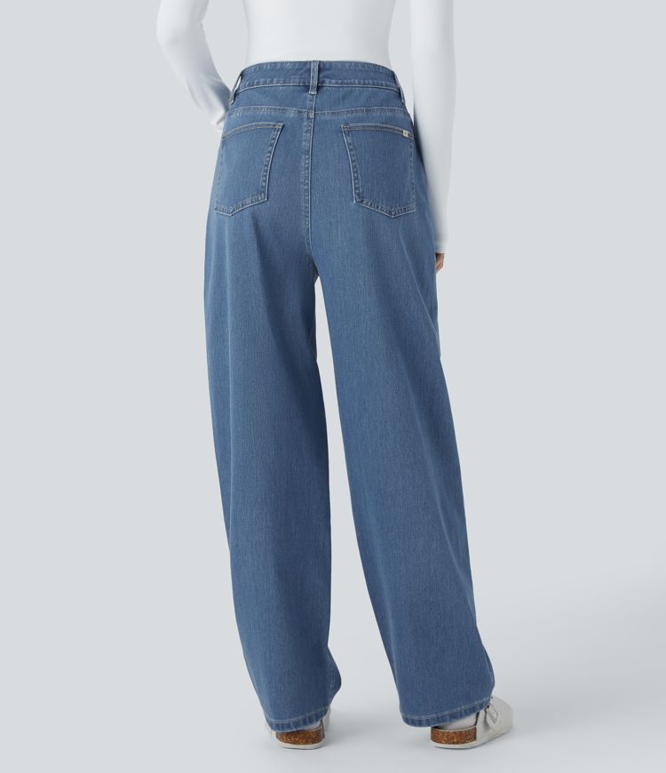 Halara Flex™ High Waisted Pockets Washed Casual Baggy Jeans