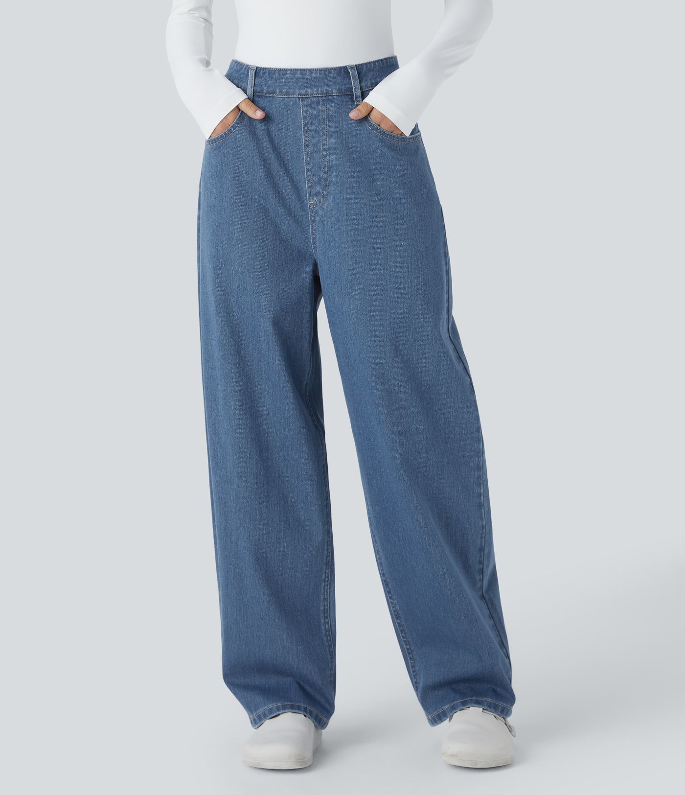 Halara Flex™ High Waisted Pockets Washed Casual Baggy Jeans