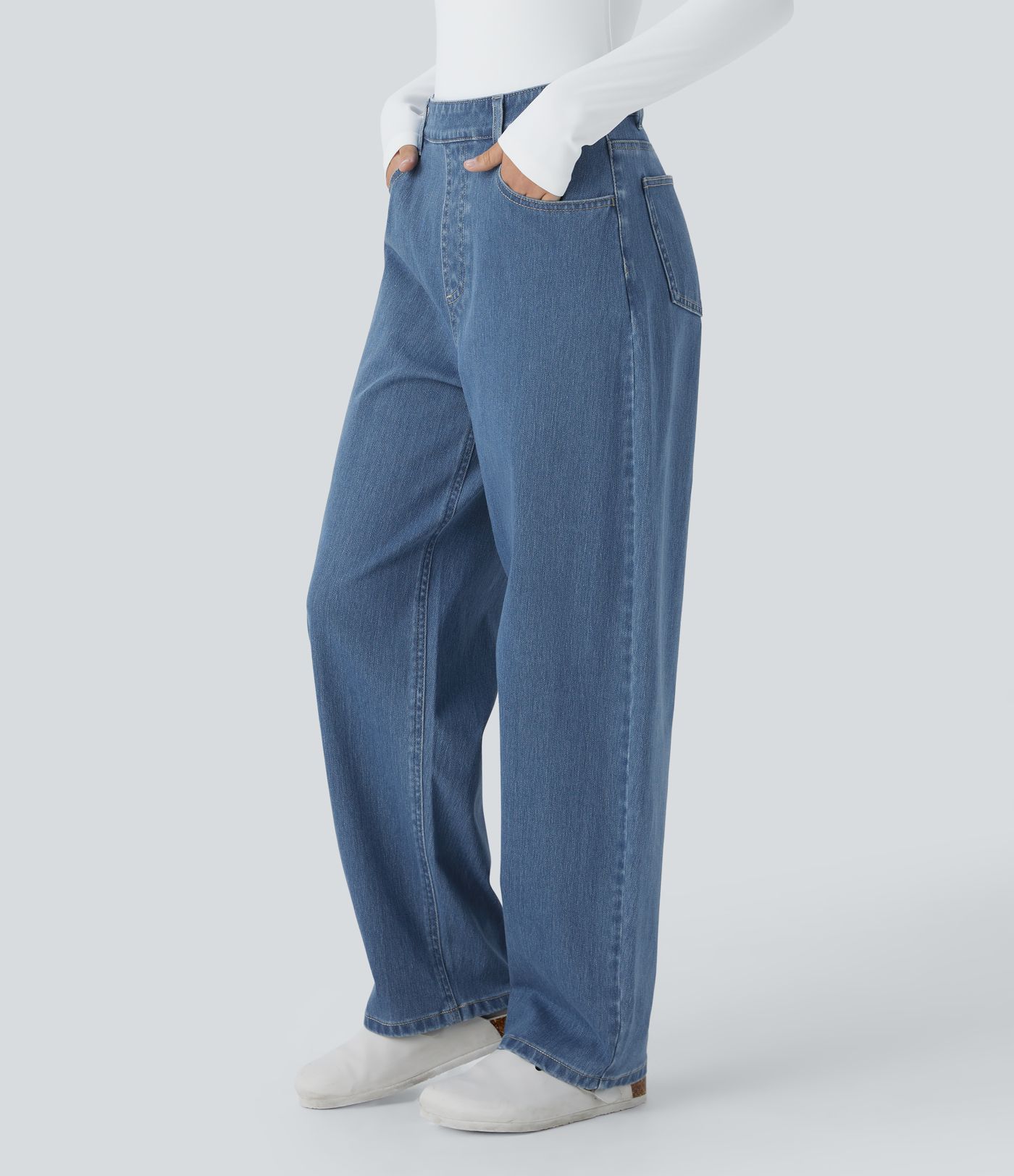 Halara Flex™ High Waisted Pockets Washed Casual Baggy Jeans