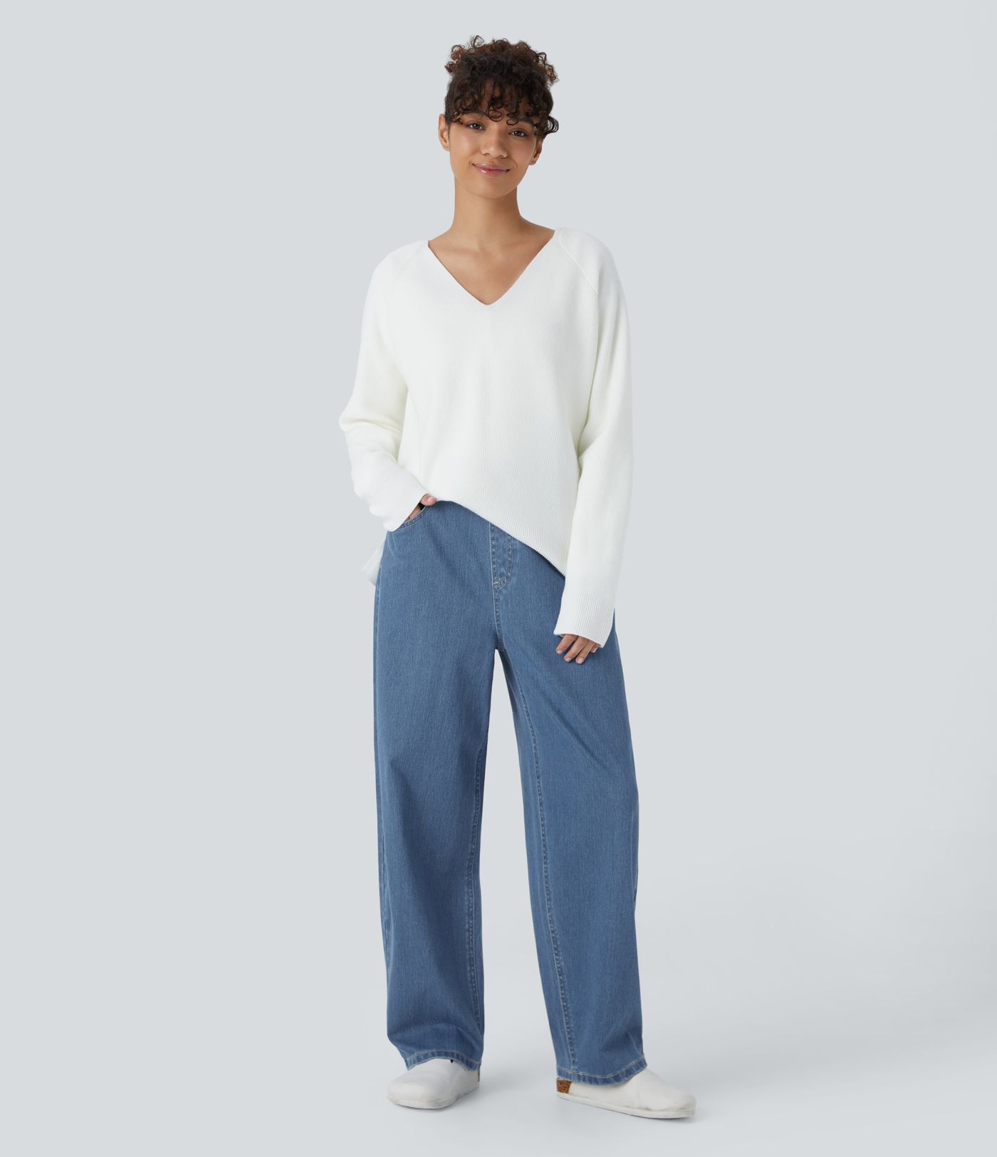 Halara Flex™ High Waisted Pockets Washed Casual Baggy Jeans
