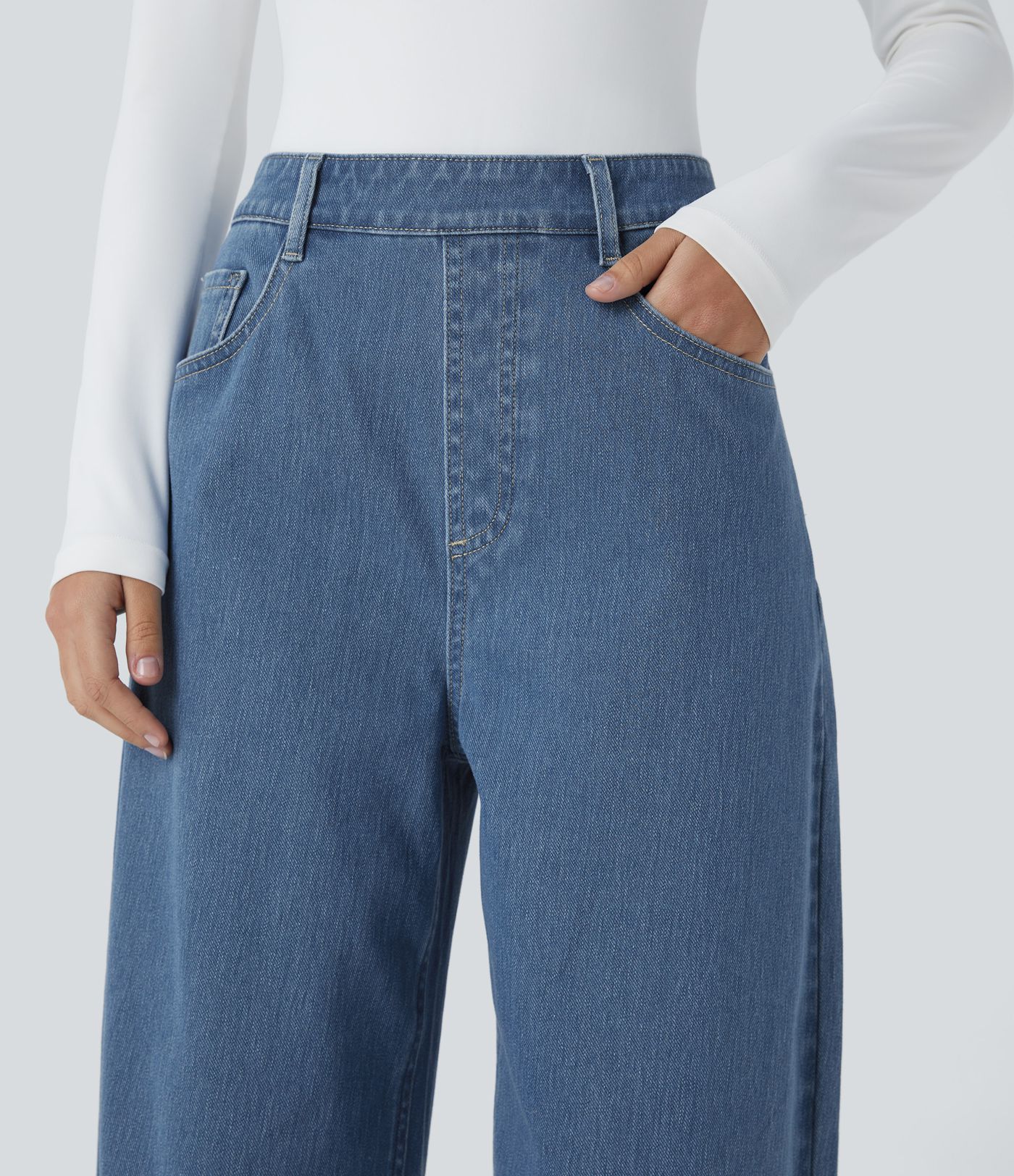 Halara Flex™ High Waisted Pockets Washed Casual Baggy Jeans