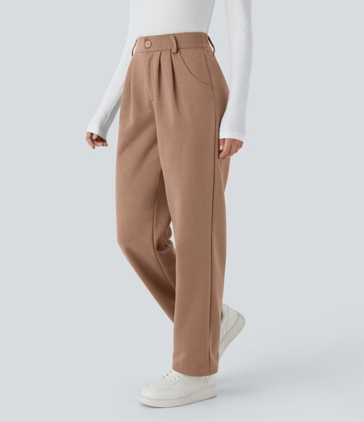 Pantalon décontracté en polaire taille moyenne avec poches latérales