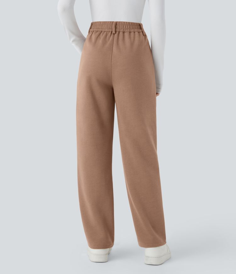 Pantalon décontracté en polaire taille moyenne avec poches latérales