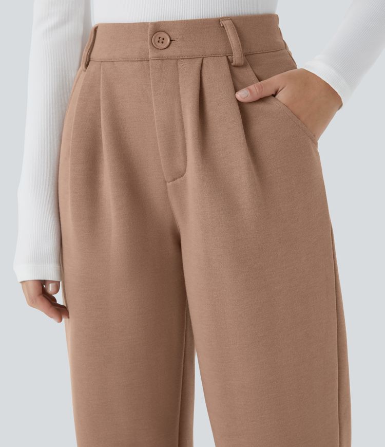 Pantalon décontracté en polaire taille moyenne avec poches latérales