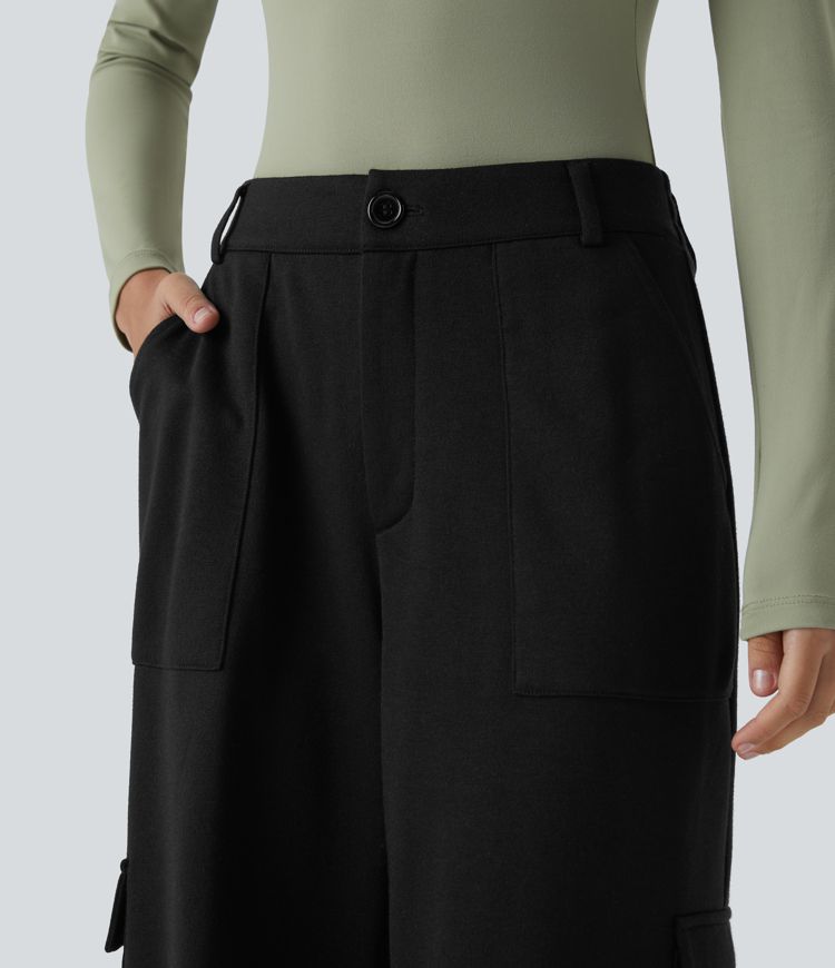 Pantalon cargo en polaire taille moyenne avec poches multiples