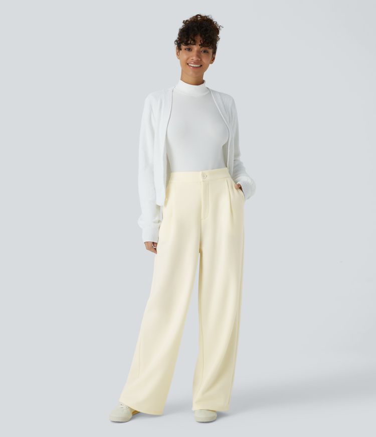 Pantalon décontracté en polaire taille haute avec poches latérales