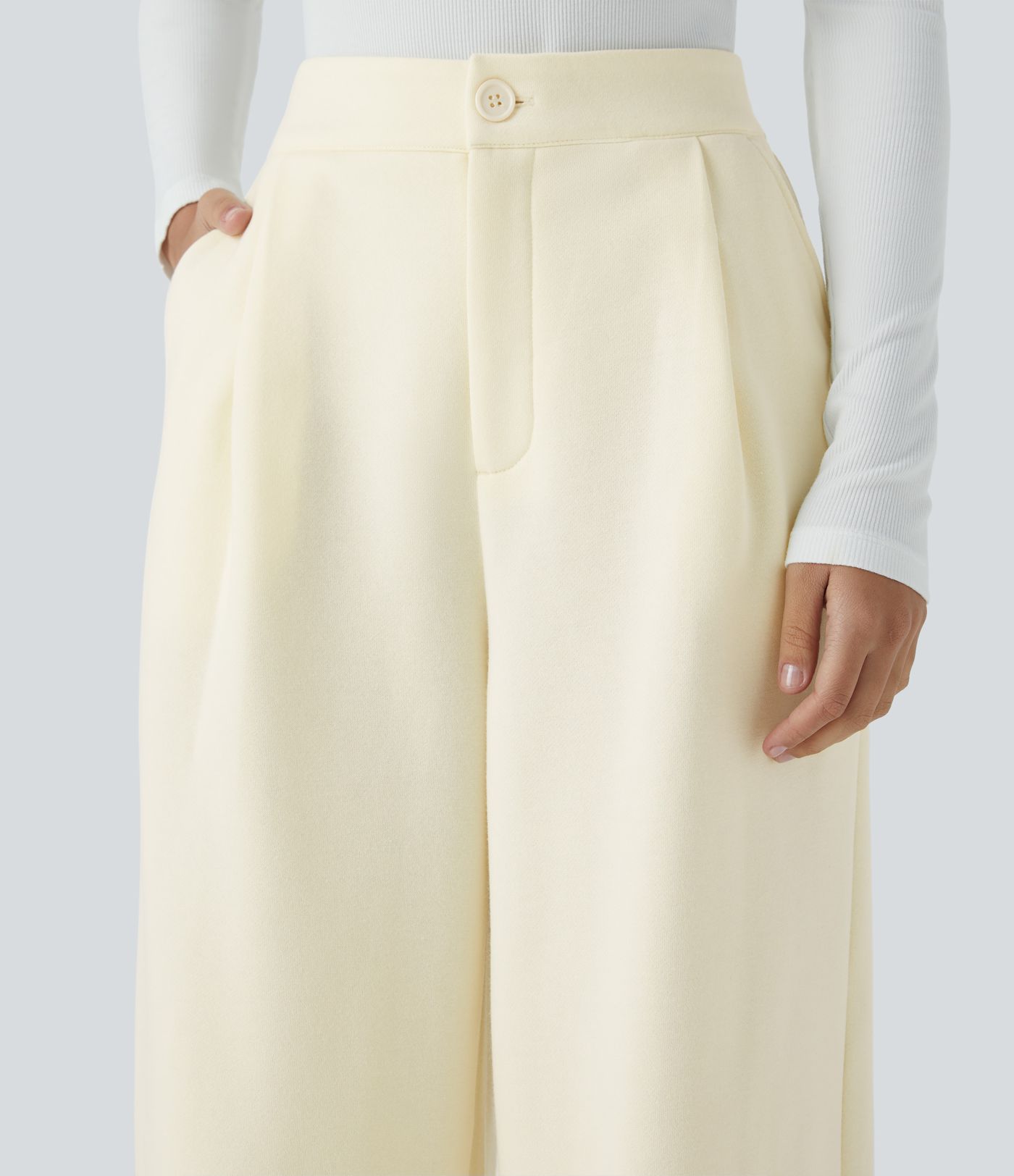 High Waisted Zipper Pocket Fleece Casual Pants