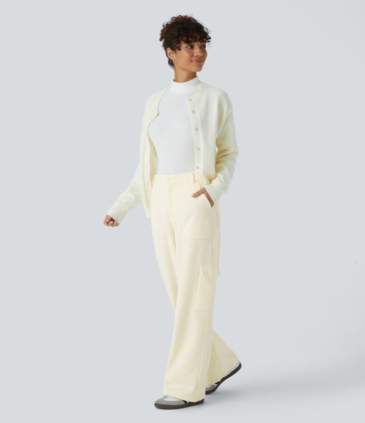 Pantalon cargo en polaire taille moyenne avec poches multiples