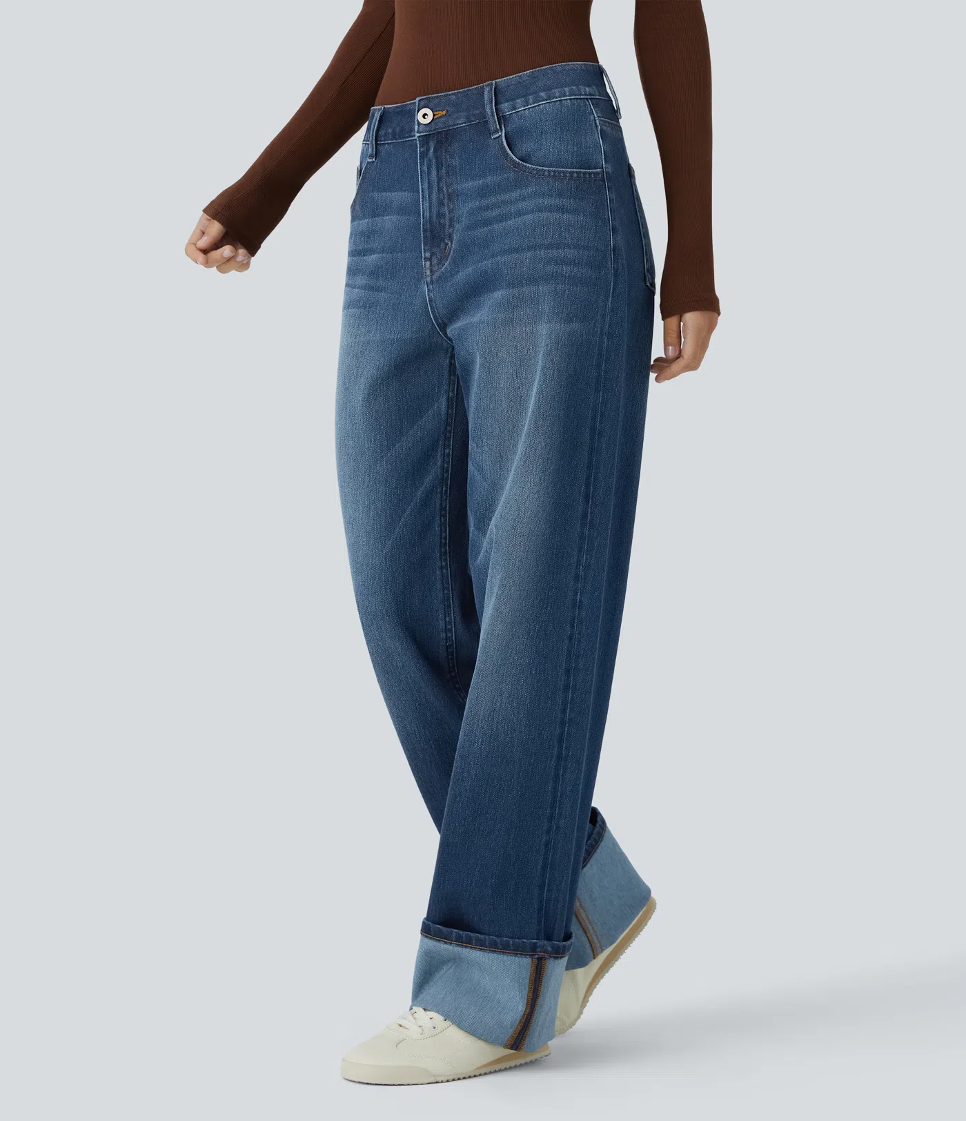 Halara Flex™ Low Rise Zipper Pockets Washed Casual Baggy Boyfriend Jeans