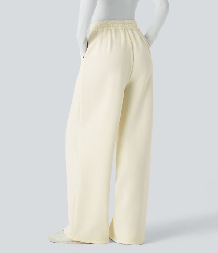 Pantalon décontracté en polaire taille haute avec poches latérales