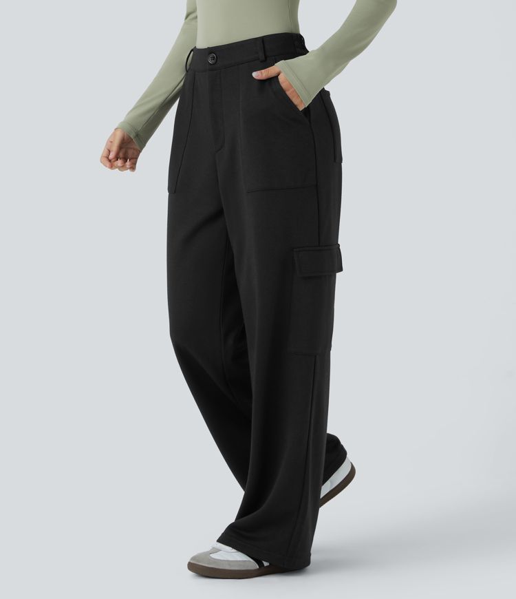 Pantalon cargo en polaire taille moyenne avec poches multiples