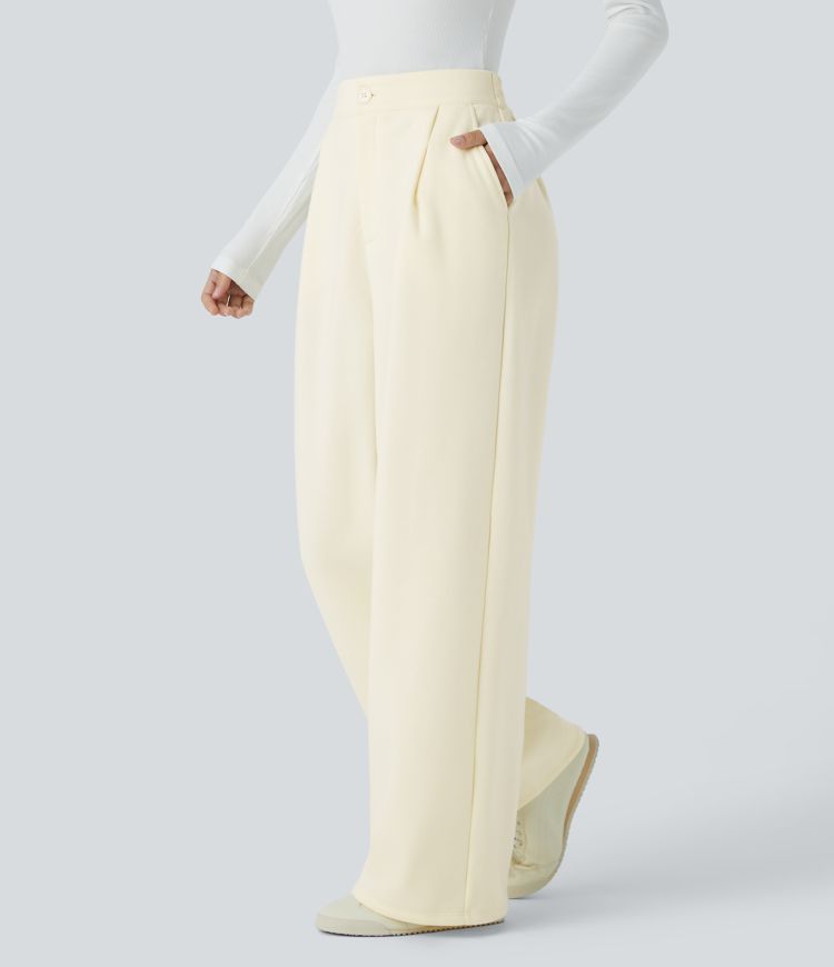 Pantalon décontracté en polaire taille haute avec poches latérales