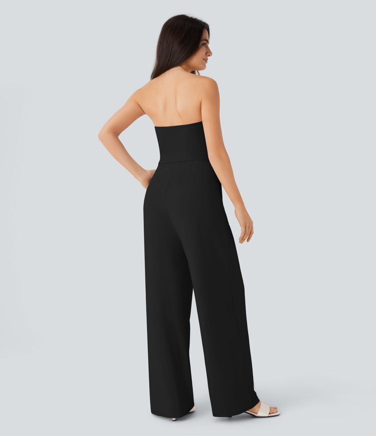 Tube Side Pocket Invisible Zipper Wide Leg Bridesmaid and Wedding Guest Jumpsuit-Easy Peezy