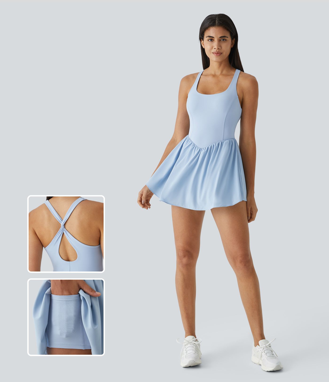 Vestido mini deportivo Breezeful™ para pádel fluido estilo corset 2 en 1 con bolsillos, secado rápido y en copas D-F