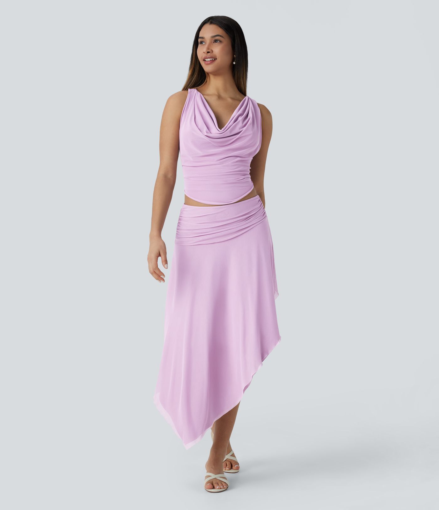 Cowl Neck Ruched Cropped Top