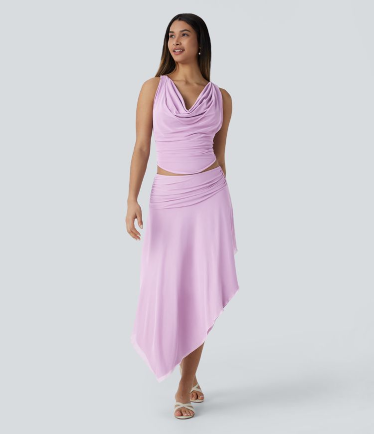 Cowl Neck Ruched Cropped Top