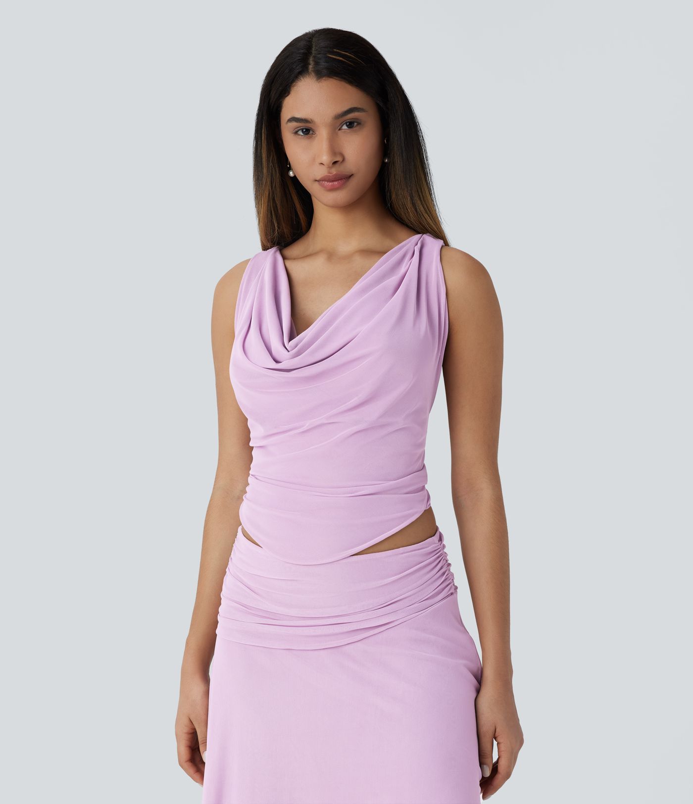 Cowl Neck Ruched Cropped Top