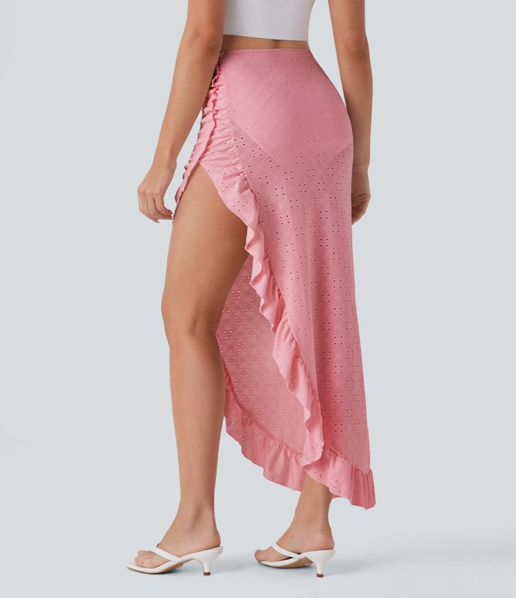 2-in-1 Urlaubs-Maxirock mit hohem Bund, Rüschen und Schlitz