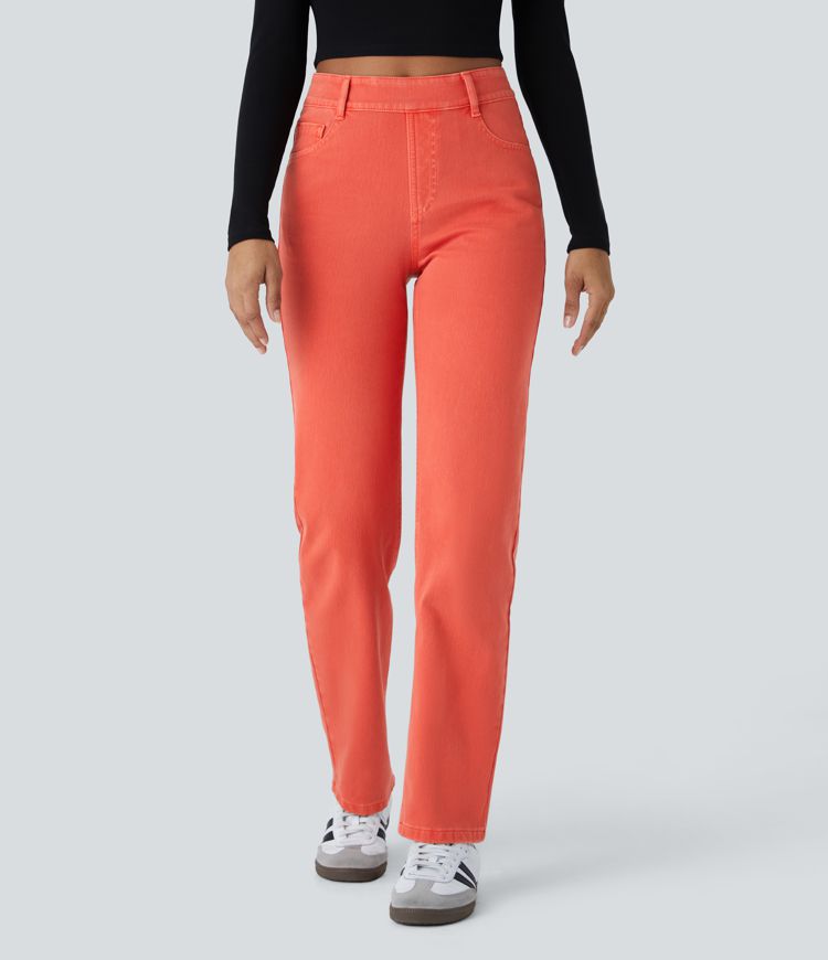 HalaraMagic™ High Waisted Multiple Pockets Straight Leg Stretchy Knit Casual Jeans
