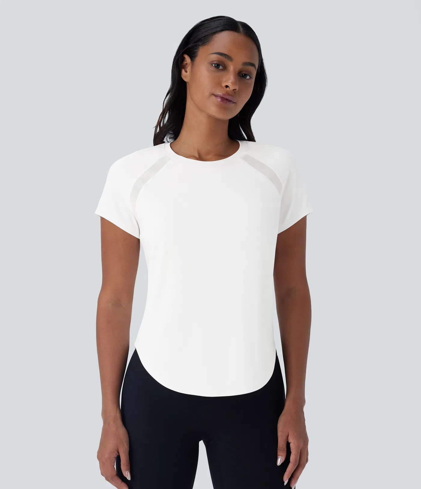 Softlyzero™ QuickDry Round Neck Short Sleeve Contrast Mesh Curved Hem Running Sports Top