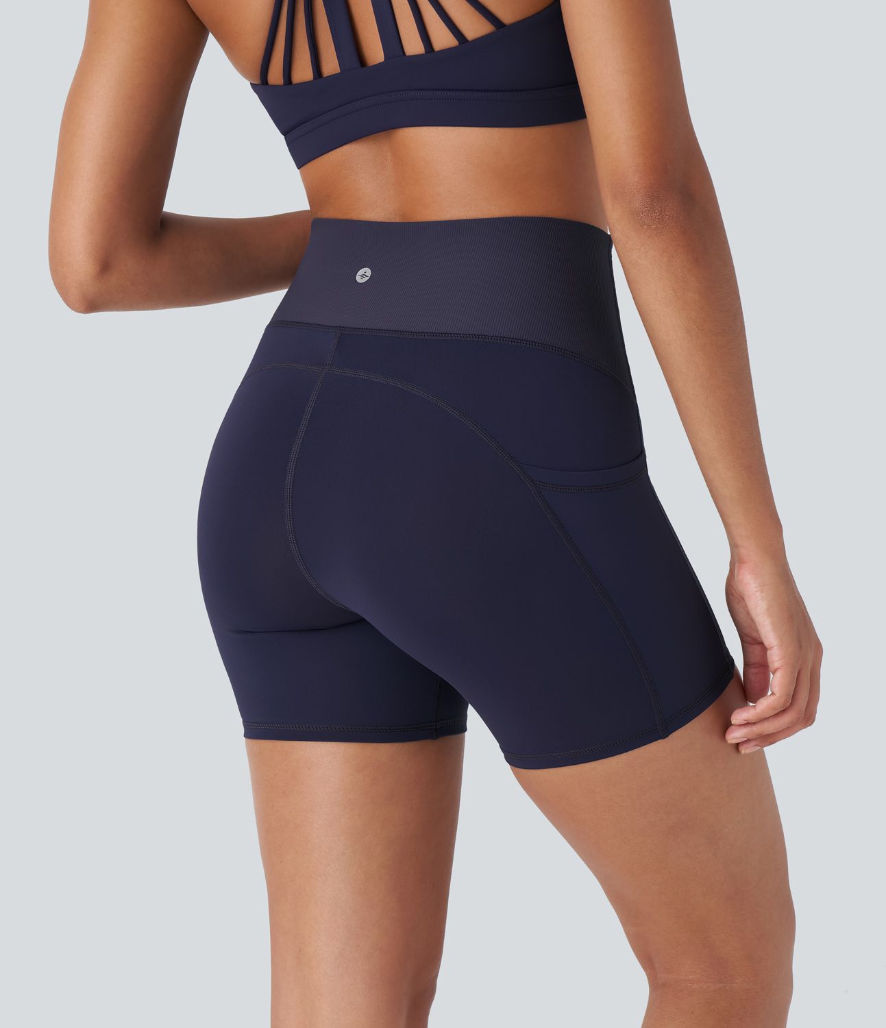 SpeedWave™ High Waisted Side Pockets Contrast Ribbed Quick Dry Workout Biker Shorts 5''