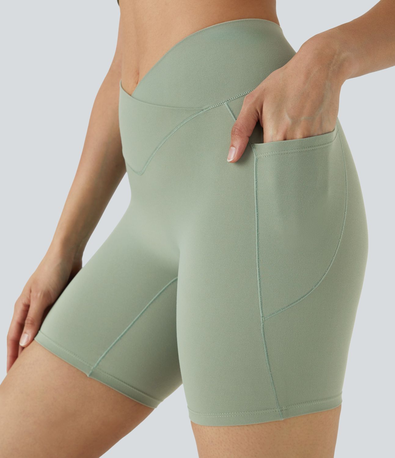 SoftlyZero™ High Waisted Crossover Pocket Yoga Biker Shorts 7"-UPF50+