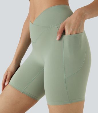SoftlyZero™ High Waisted Crossover Pocket Yoga Biker Shorts 7"-UPF50+