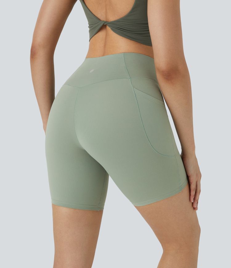 SoftlyZero™ High Waisted Crossover Pocket Yoga Biker Shorts 7"-UPF50+