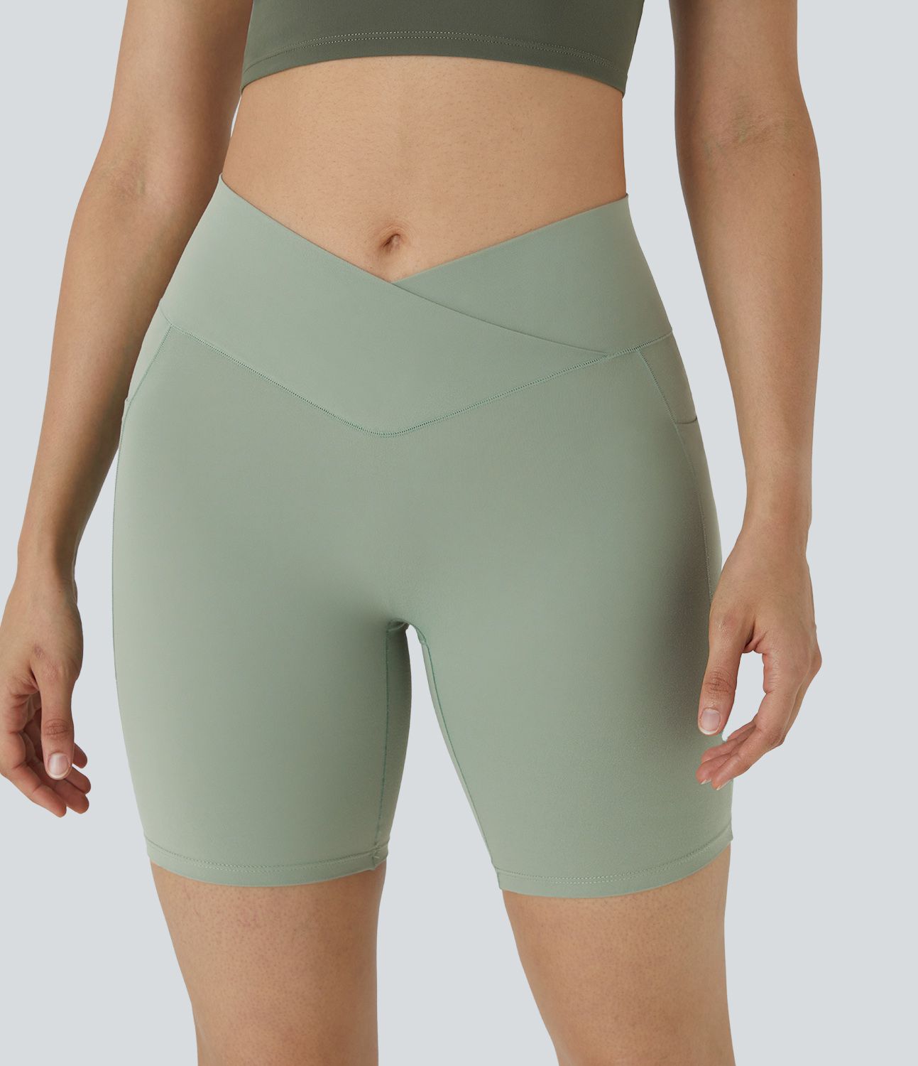 SoftlyZero™ High Waisted Crossover Pocket Yoga Biker Shorts 7"-UPF50+
