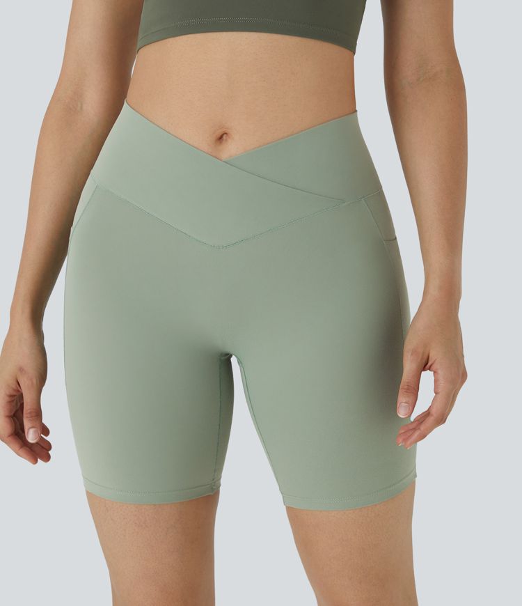 SoftlyZero™ High Waisted Crossover Pocket Yoga Biker Shorts 7"-UPF50+