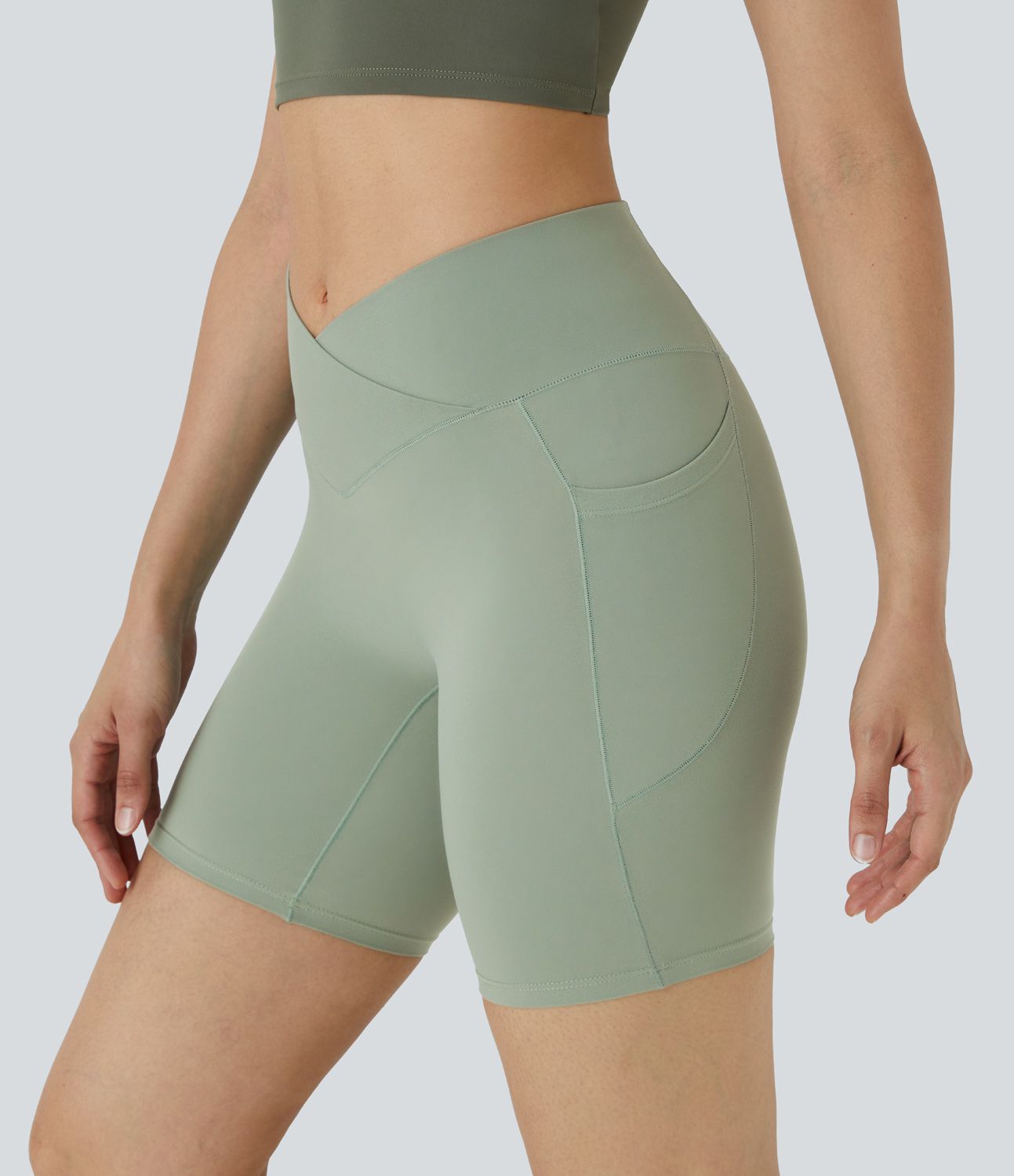 SoftlyZero™ High Waisted Crossover Pocket Yoga Biker Shorts 7"-UPF50+